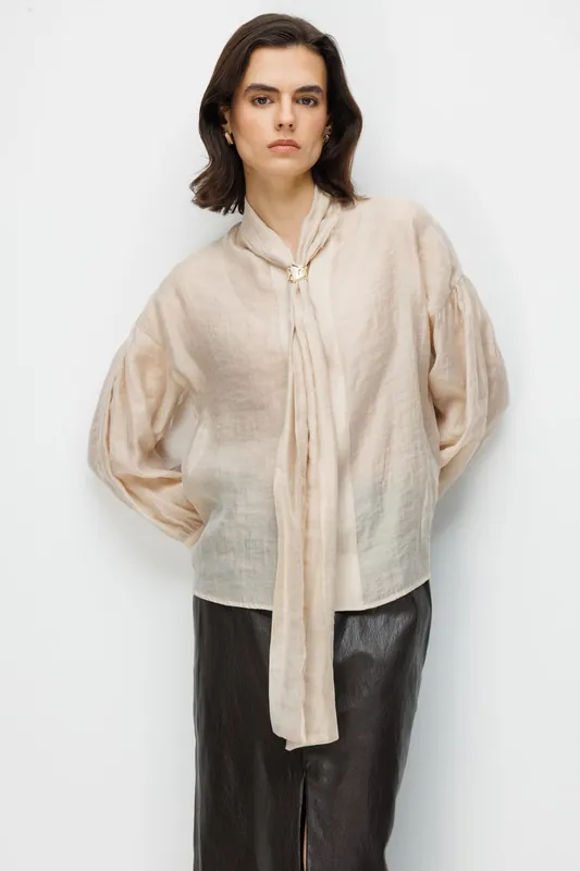 V-Neck Tie Detail Blouse
