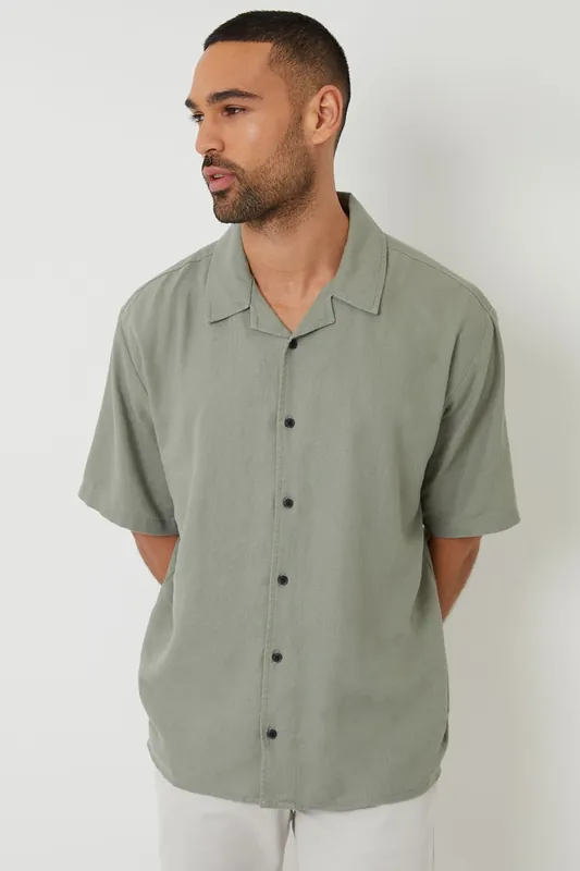 Kylian' Linen Blend Revere Collar Short Sleeve Shirt - Threadbare