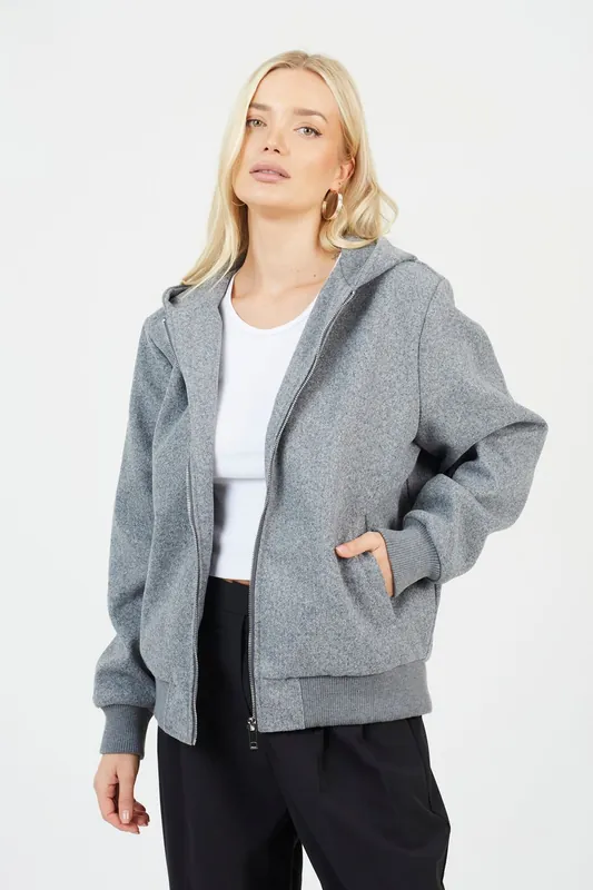 Faux Wool Hooded Bomber Jacket - Brave Soul
