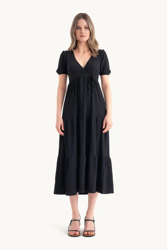 V Neck Tiered Maxi Casual Dress - Hiccup