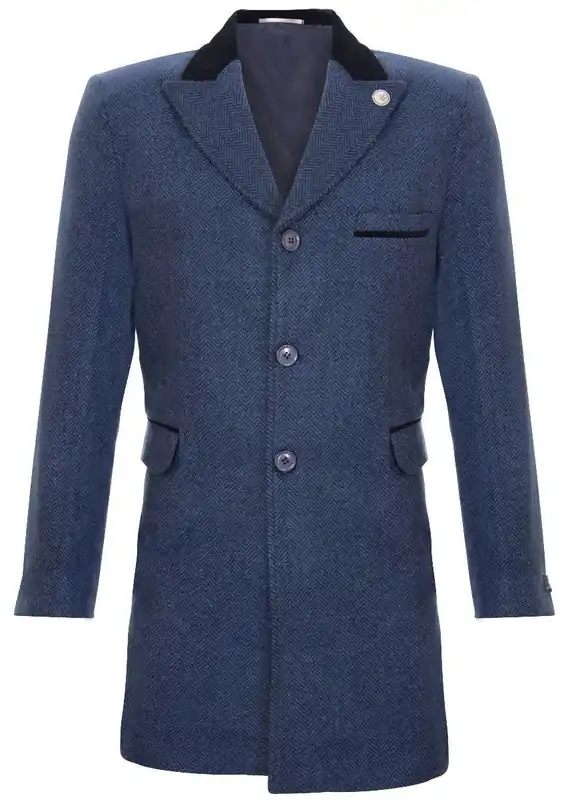 3/4 Long Overcoat Jacket Herringbone Tweed Coat Peaky Blinder - Infinity Leather