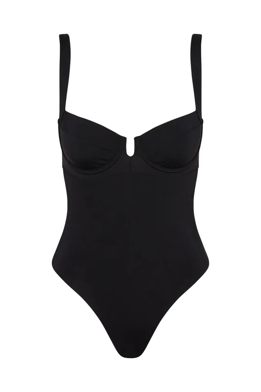 V-Wire One Piece Tie Back Black Swimsuit