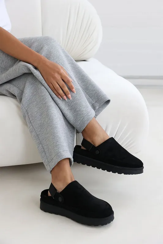 Umber' Cosy Adjustable Sling Back Faux-Suede Slippers