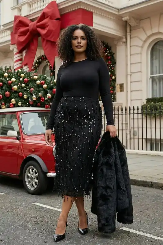 Embellished Fringe Detail Midi Skirt with Statement Texture - WOVCOR
