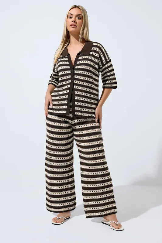 Stripe Knitted Wide Leg Trousers - Yours