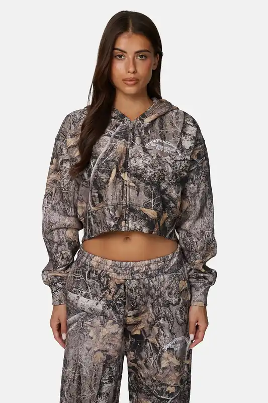 Cropped Oversized Camo Zip Hoodie - Good For Nothing