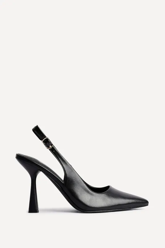 Una Black Faux Leather Sling Back Court Heel - Linzi