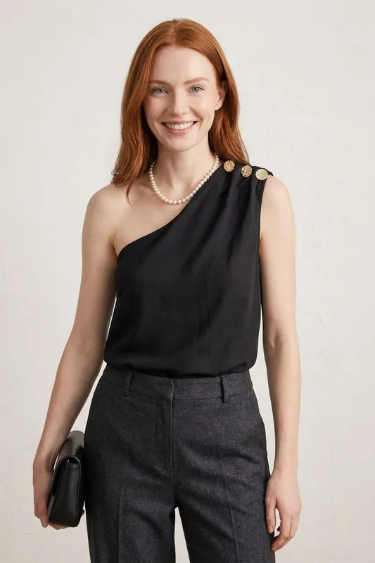 Asymmetrical Collar Sleeveless Chiffon Top - MyFashion