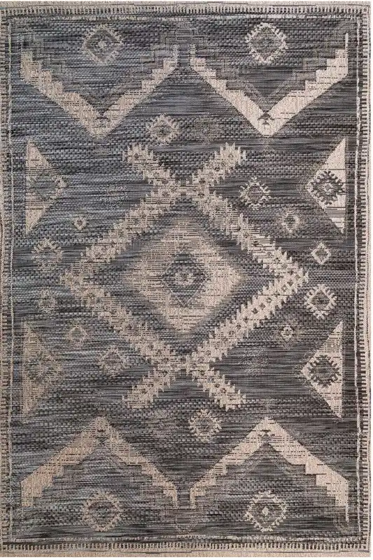Geometric Scandi Grey White Aztec Outdoor Patio Rug - Kukoon