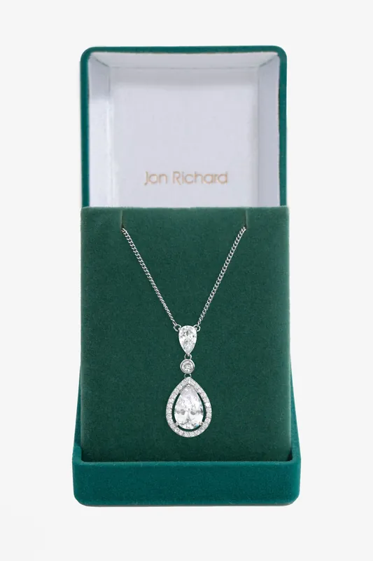 Rhodium Plated Cubic Zirconia Pendant Necklace - Jon Richard
