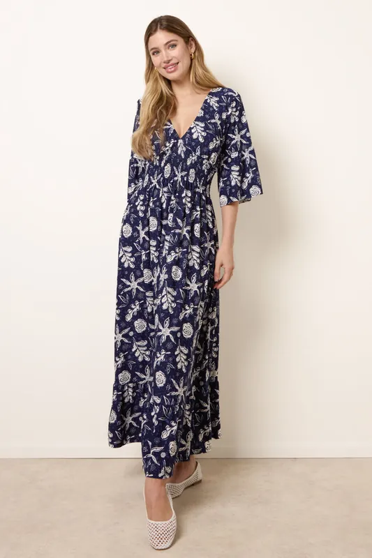 Navy Shirred Empire Bust Dress - Blue Vanilla