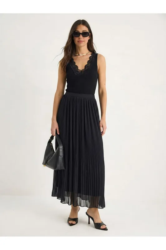 High Waist Pleated Maxi Skirt - Bianco Lucci