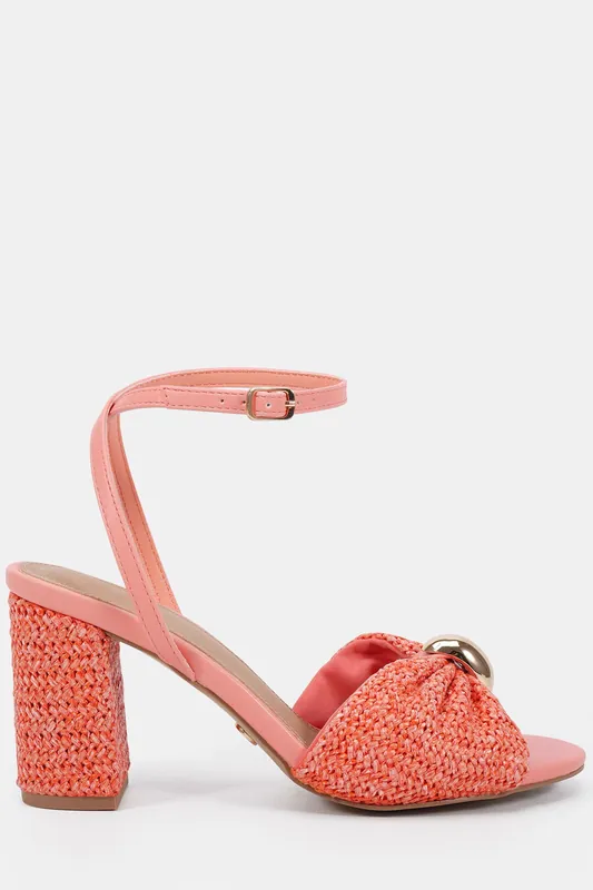 Wide Fit Leighton Block Heel Raffia Hardware Two Part Sandal - Novo