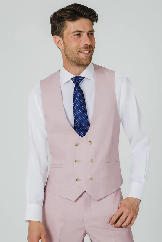 Pink Sharkskin Double Breasted Waistcoat - Dobell