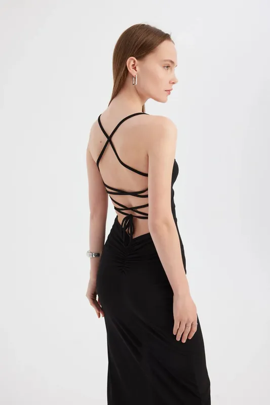 Square-Neck Sleeveless Maxi Dress with Slit