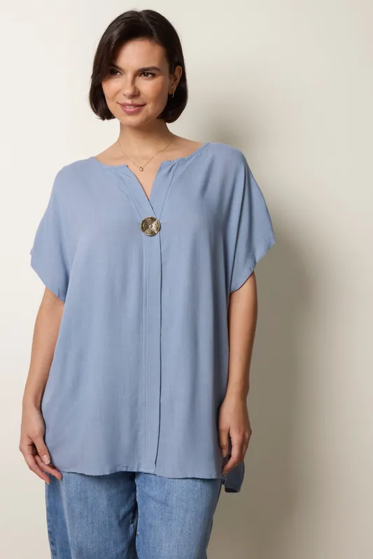 Blue Short-Sleeve Tunic Top