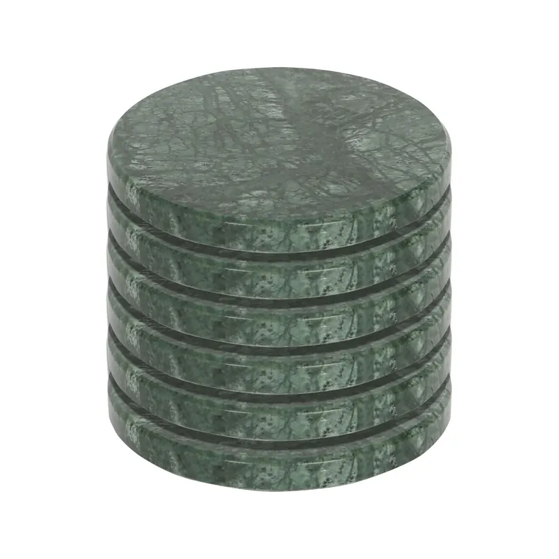 10cm Round Marble Coasters - Set of 6 Green Dining Table Coaster Mats