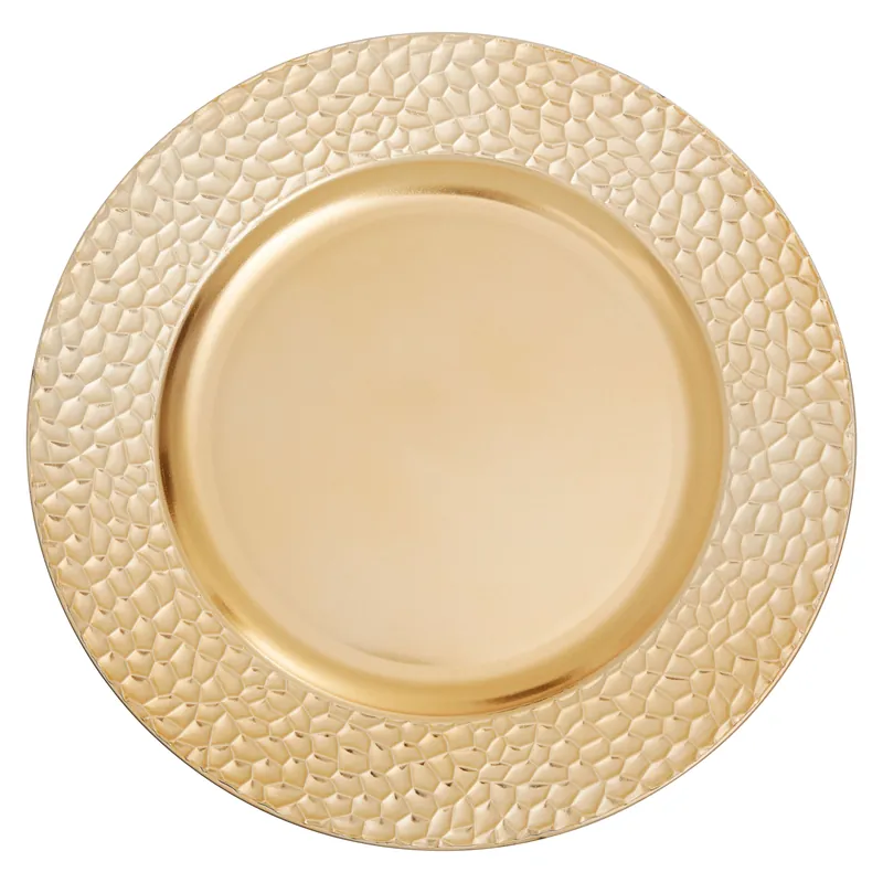 Minimalist Gold Charger Plate With Hammered Rim, Functional Dinner Plate, Reliable Gold Finish Plate - Orsina