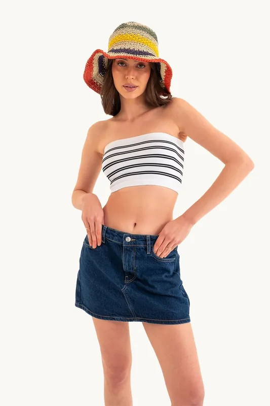 Striped Strapless Crop Top - Hiccup