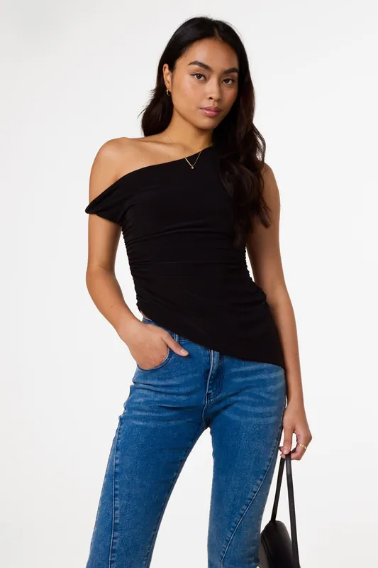 Black Asymmetric Butterfly Hem Top - Pink Vanilla