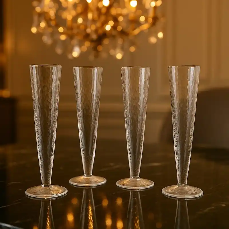 Set of 4 Champagne Flute Hammered Style Glass - Hestia