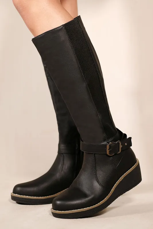 Ayleen' Wedge Heel Knee High Boots - Where's That From