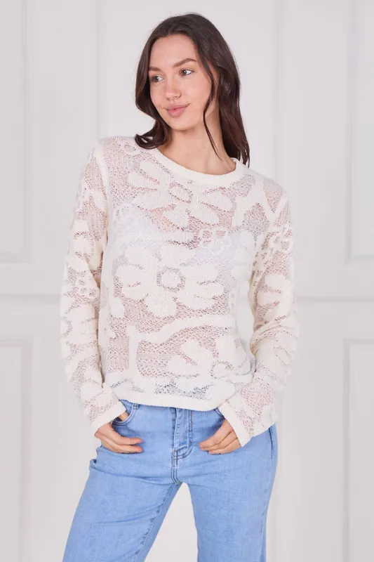 Crochet Long Sleeve Top - ELAINA FASHION