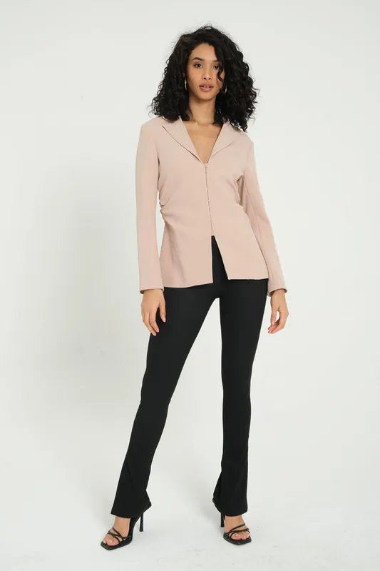 Collar Ruched Blazer with a Front Slit - Hiccup