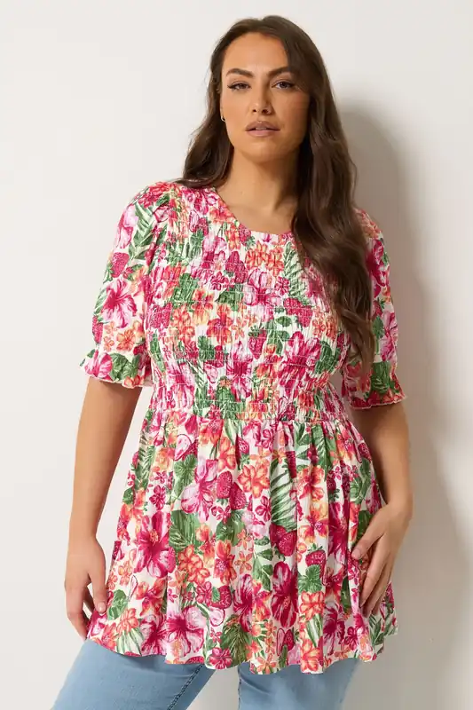 Floral Shirred Puff Sleeve Top - Yours