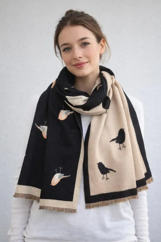 Robin Embroidered Reversible Scarf - SVNX