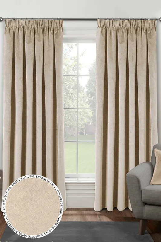 Velvet, Supersoft, 100% Blackout, Thermal Pair of Curtains with Tape Top - Enhanced Living