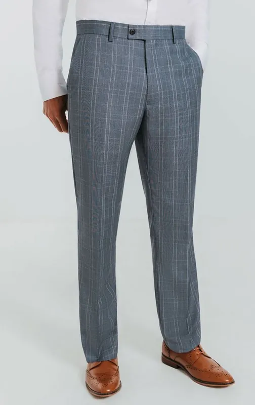 Light Blue Check Suit Trousers - Dobell