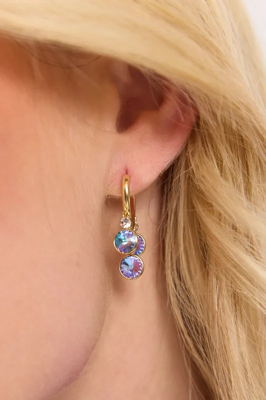 Aurora Triple Crystal Drop Hoop Earrings - Liquorish