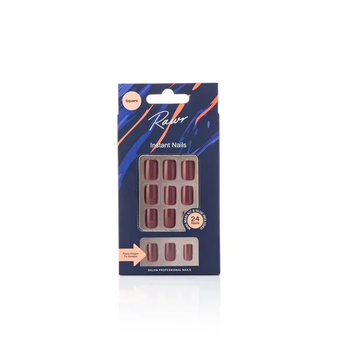 Rawr Stick On Nails Glossy Burgandy Square - Rawr Beauty