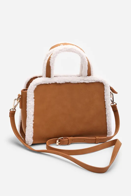 'Kismet' Borg Trim Tote Bag with Cross Body Strap - Where's That From