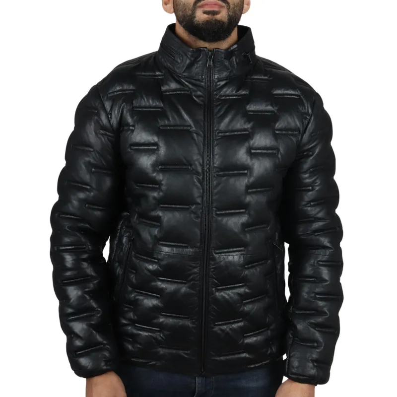Puffer Quilted Real Leather Waist Length Jacket - TruClothing