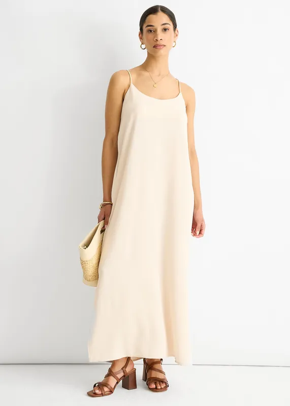 Beige Strappy Cross Back Airflow Oversized dress - Gini London