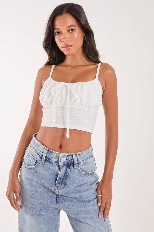 Textured Daisy Tie Strappy Top - Pink Vanilla