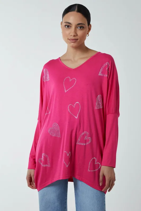 Hotfix Multi Heart Batwing Top - Blue Vanilla