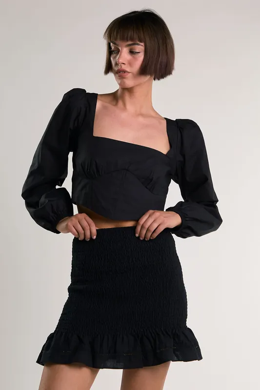 Corset Style Square Neck Long Sleeve Top - Shnoo