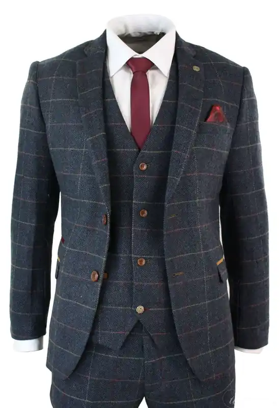 3 Piece Herringbone Check Vintage Suit - Infinity Leather