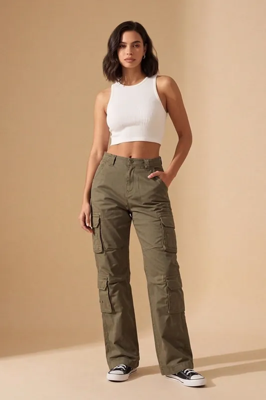Cargo Wide Leg Relaxed Fit Utility Trousers - Femme Luxe
