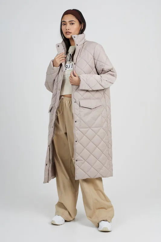 Long Diamond Quilted Jacket - Brave Soul