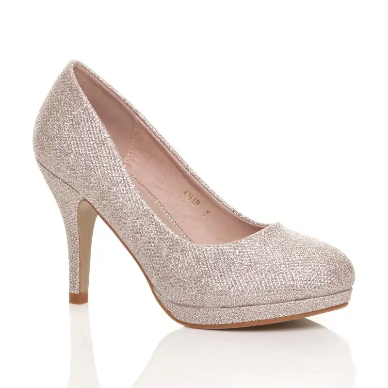High Heel Glitter Court Shoes - AJVANI