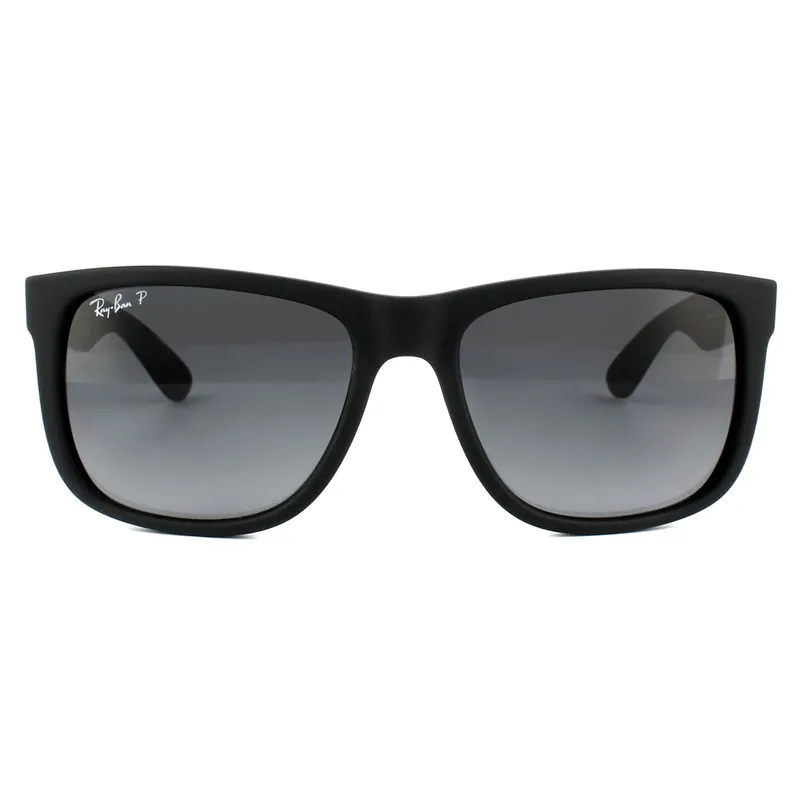 Rectangle Black Rubber Grey Gradient Polarized Justin 4165 Sunglasses - Ray-Ban