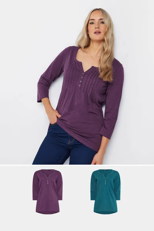 Tall 2 Pack Cotton Henley Tops - Long Tall Sally