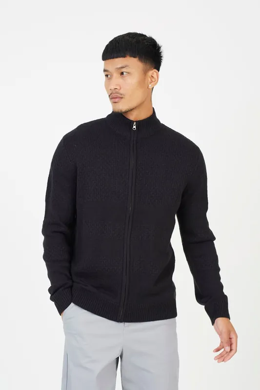 Zip Through Funnel Neck Knit Cardigan - Brave Soul