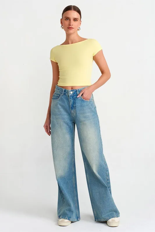 High-Waist Wide-Leg Cotton Denim Jeans