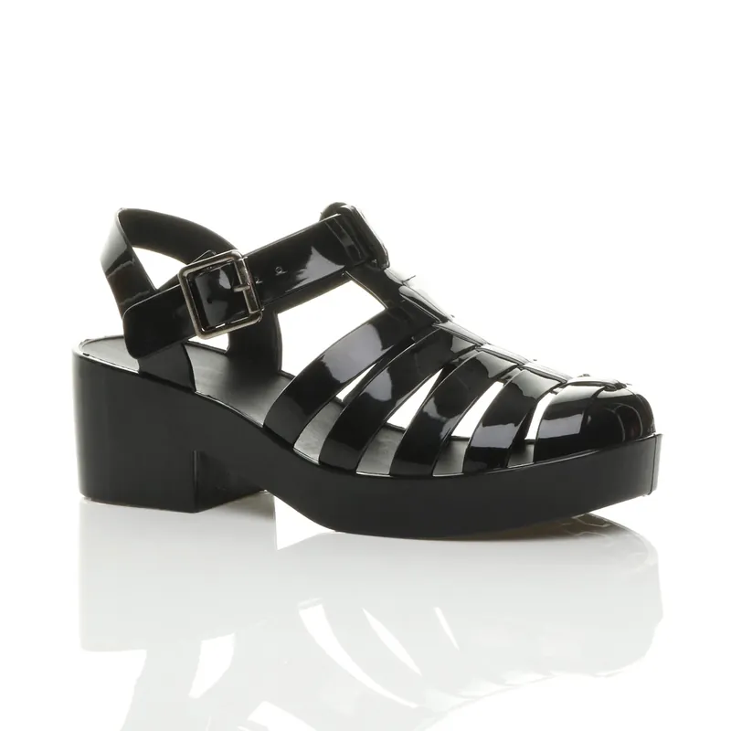 Mid Block Heel Fisherman Gladiator Jelly Sandals - AJVANI