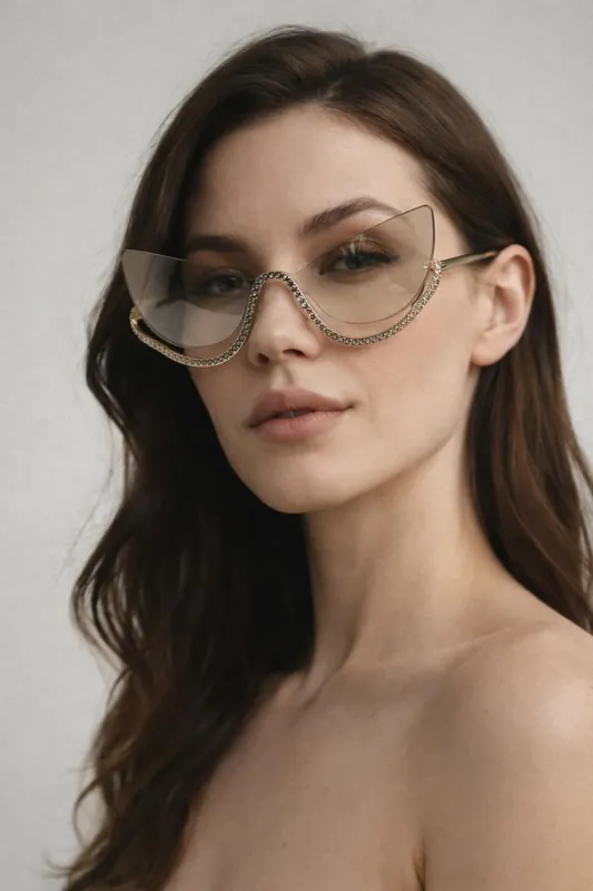 Butterfly Dimante Rimless Sunglasses In Iridescent - SVNX